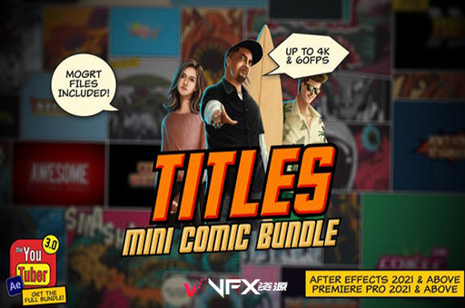 AE/PR模板-25组卡通漫画风格文字标题动画 Mini Comic Bundle – TitlesAE模板、PR模板