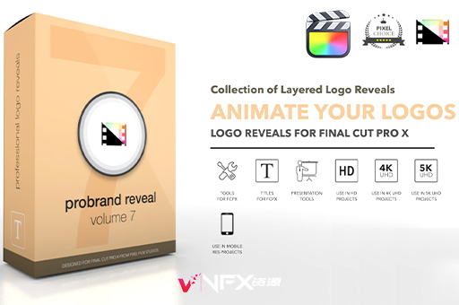 FCPX插件-30组简洁LOGO标志展示创意小片头动画预设 ProBrand V7FCPX插件