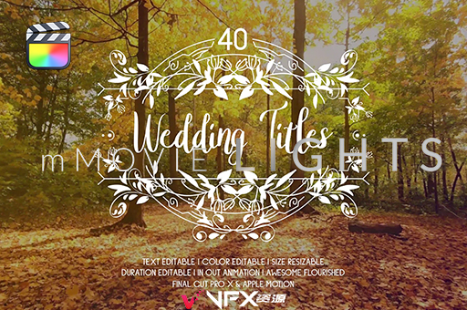 FCPX插件-40种小清新爱情线条图形婚礼文字标题动画 Flourish Wedding TitlesFCPX插件