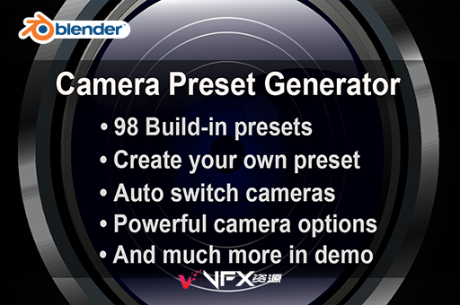 Blender插件-98组摄像机动画预设 Camera Preset Generator v1.1.0Blender插件