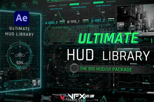 科技感全息投影HUD元素UI界面动画包AE模板 Ultimate HUD LibraryAE模板、模板