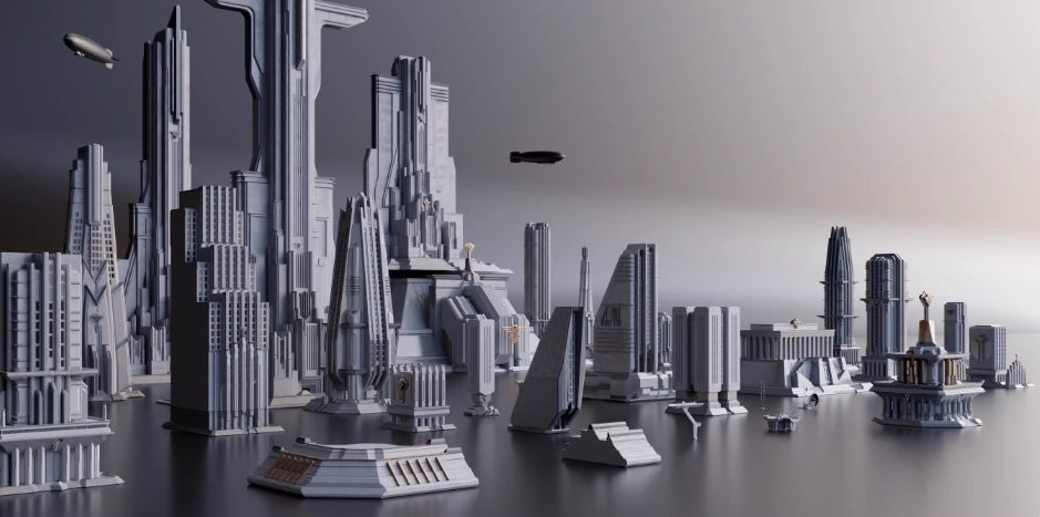3D模型-帝国神殿魔法工会风格城市建筑模型 Asset Smash – Central City (Blender/FBX/OBJ格式)3D模型、素材