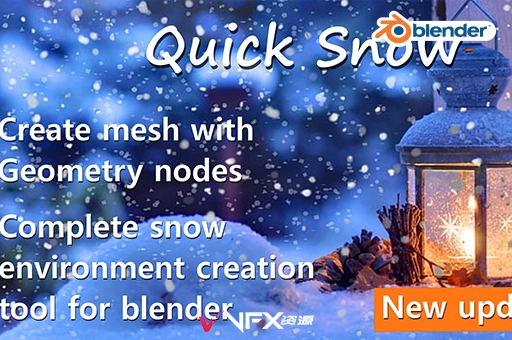 Blender插件-下雪飘雪覆盖特效 Quick Snow v4.0Blender插件