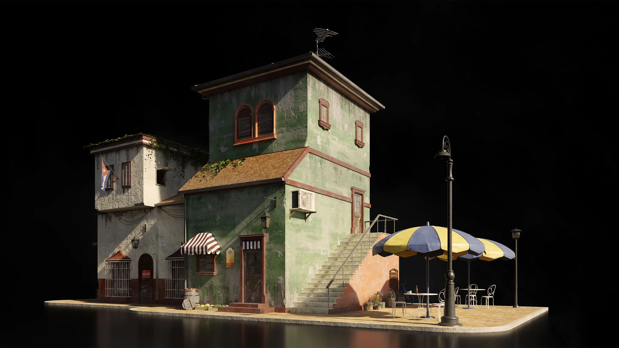 3D模型-古巴异域风格城市建筑楼房模型 Havana Nights （C4D/Blender/FBX/OBJ格式）3D模型、素材