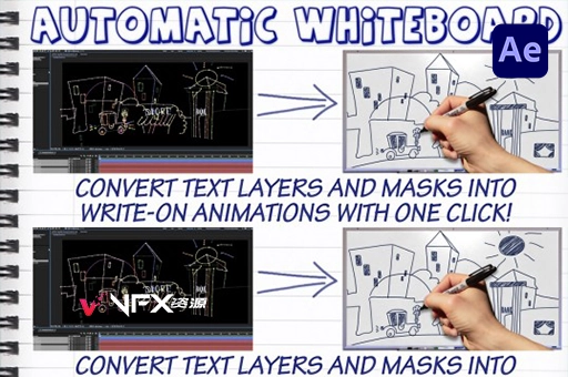 AE脚本-快速创建手写描绘动画特效 Automatic Whiteboard v1.2 + 使用教程AE脚本