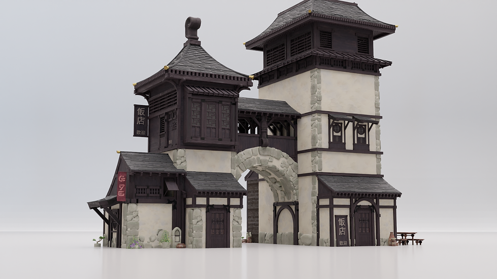 3D模型-古代建筑模型套件 Absorb3D – Medieval Asia (Blender/FBX/OBJ格式)3D模型、素材