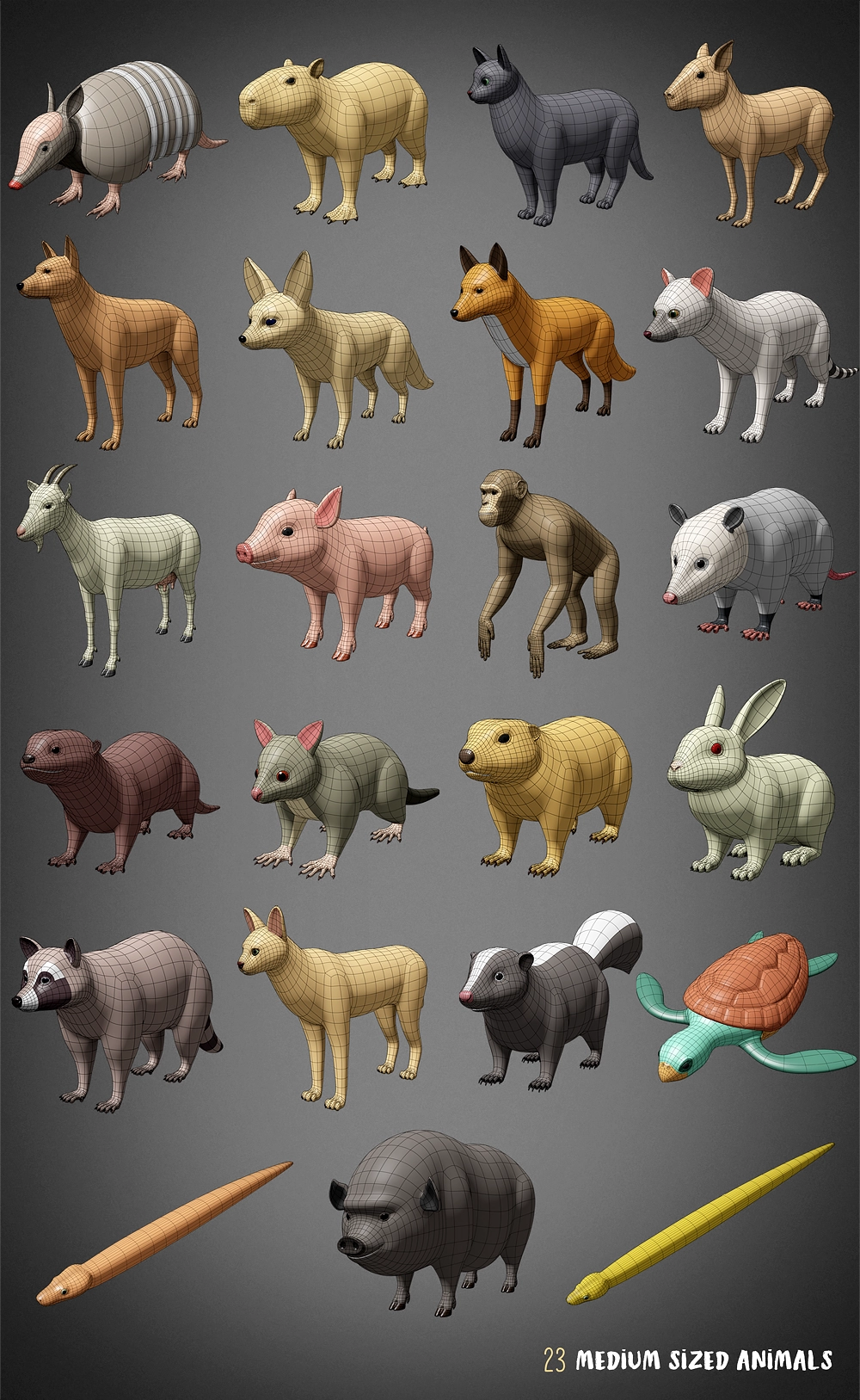 Blender模型-100种鱼类昆虫类动物类3D模型 Animals Base Meshes3D模型、素材