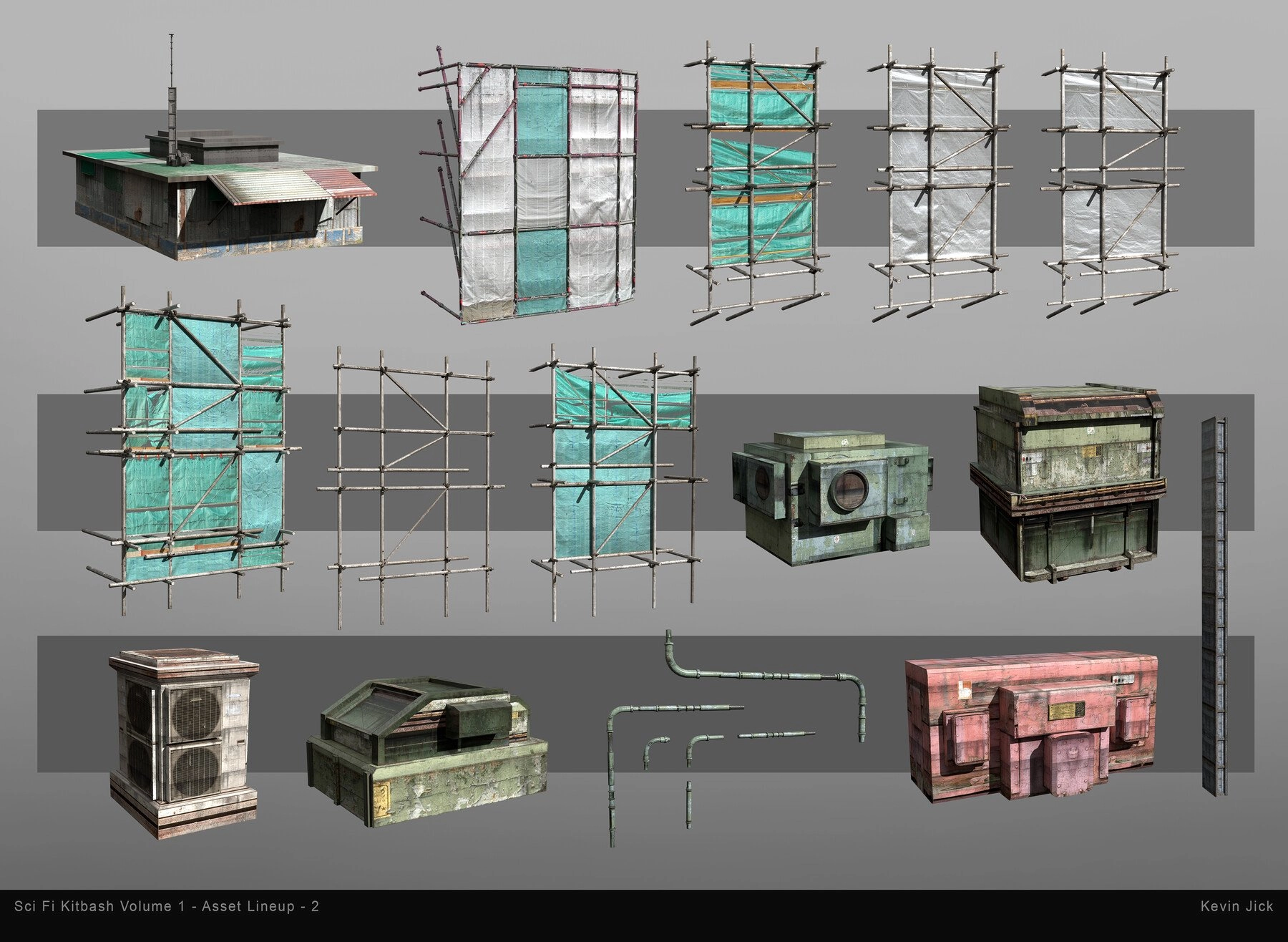 Blender模型-85种科幻城市壁垒建筑场景资产Artstation – Sci Fi Kitbash – Volume 13D模型、素材