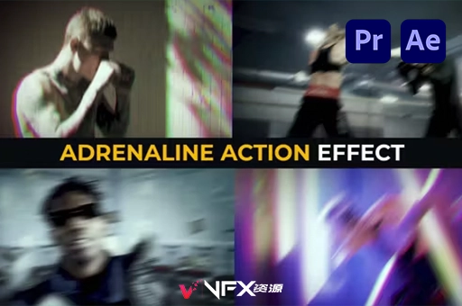 AE/PR模板-动作视频叠加震撼节奏闪烁抖动特效 Adrenaline Action EffectsAE模板、PR模板、模板