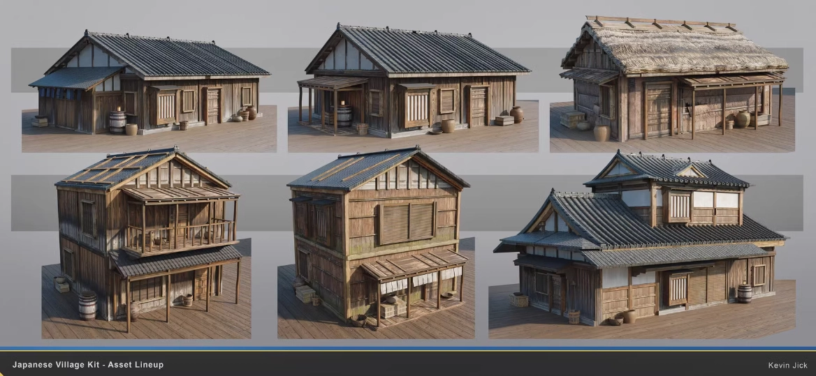 Blender模型-古代木屋建筑资产预设 Artstation – Japanese Village Kitbash3D模型、素材