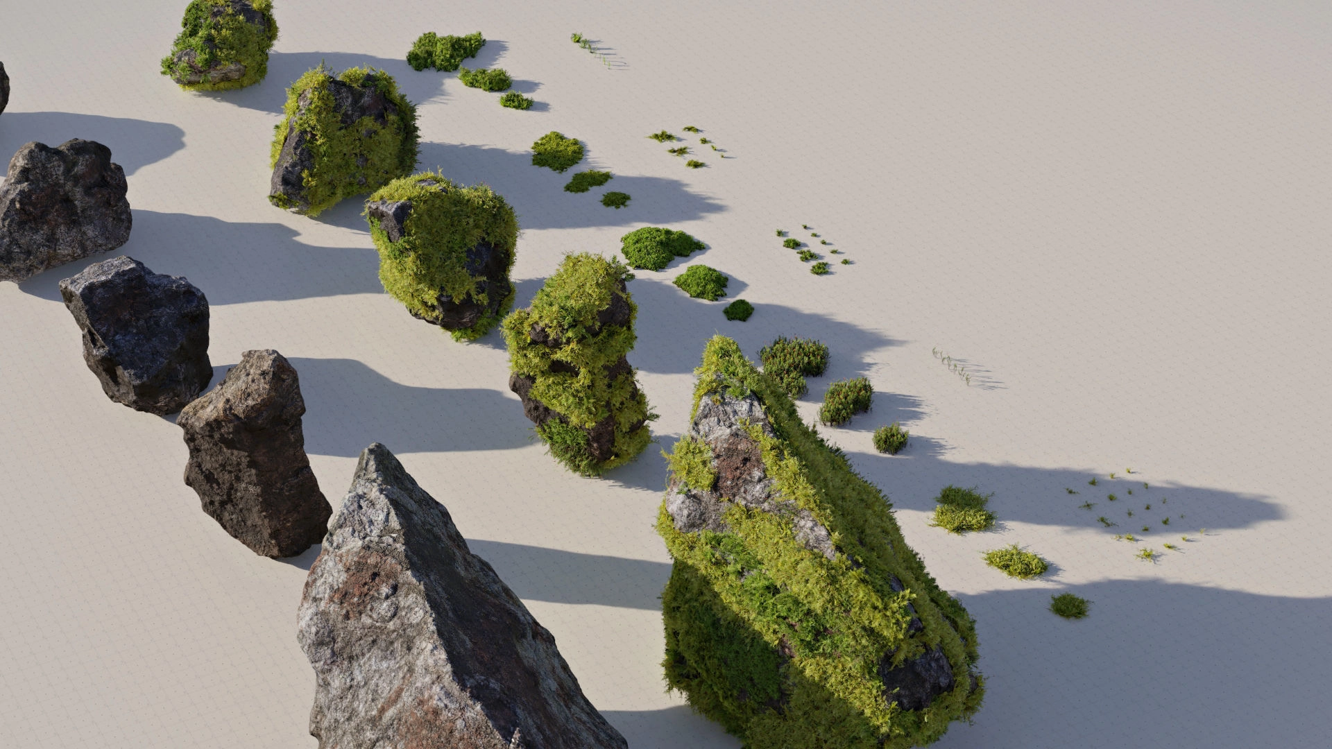 3D模型-苔藓石头资产预设 Moss 7 Species and Stones – PBR Asset Kit3D模型、素材