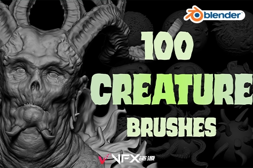 Blender插件-100个地狱怪物角色笔刷资产 Creature Brush Mega PackBlender插件