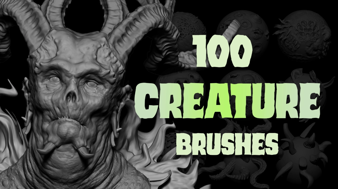 Blender插件-100个地狱怪物角色笔刷资产 Creature Brush Mega PackBlender插件